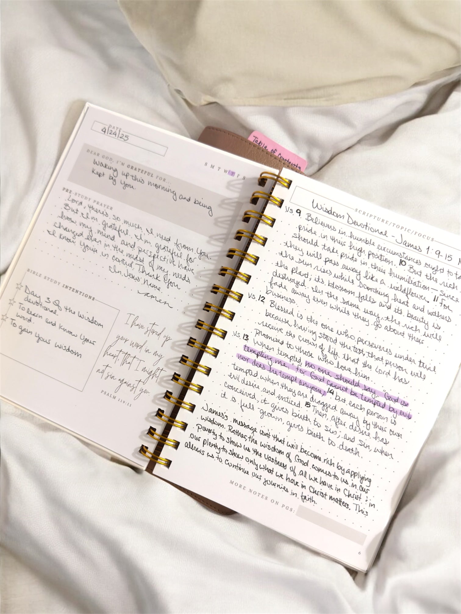 APCo. Bible Study Journal open to completed pages